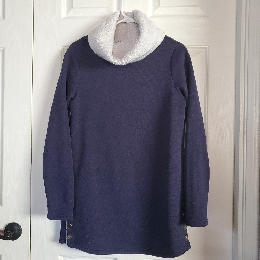 Aventura Faux Fur Pullover Sweater Cowl Neck Long Sleeves Blue Size Small